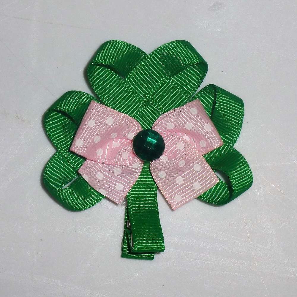 St Patrick's Day Shamrock Girls 3-Inch Hair Bow Clip